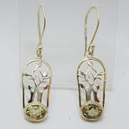 Sterling Silver Citrine Oval Ornate Tree of Life Drop Earrings