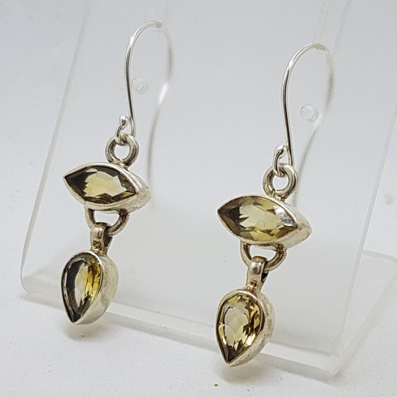 Sterling Silver Citrine Marquis and Teardrop / Pear Shape Drop Earrings