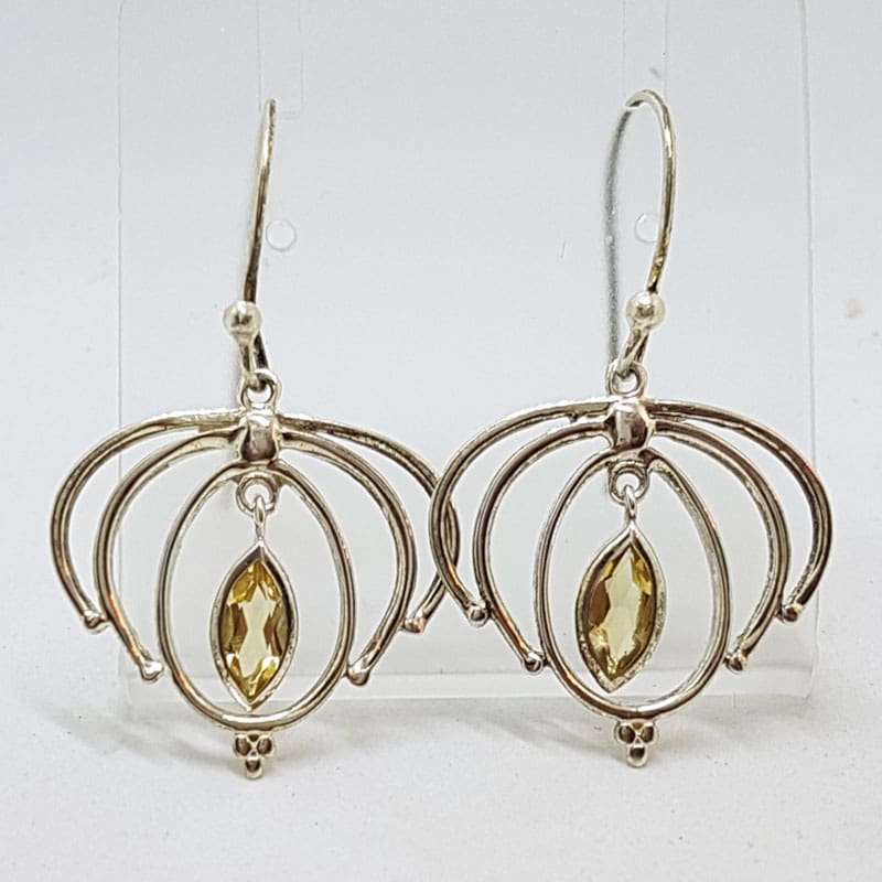 Sterling Silver Citrine Marquis Shape in Flower Drop Earrings