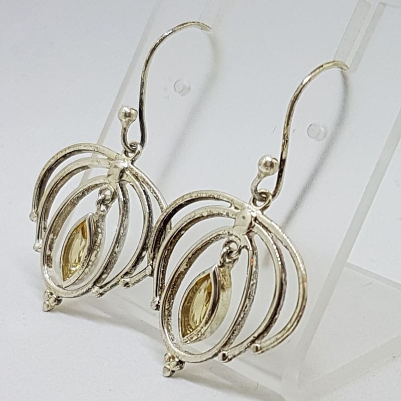 Sterling Silver Citrine Marquis Shape in Flower Drop Earrings