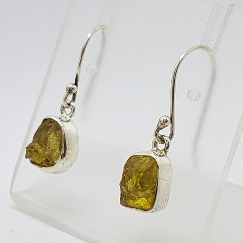 Sterling Silver Tourmaline Rough Cut Free Form Drop Earrings