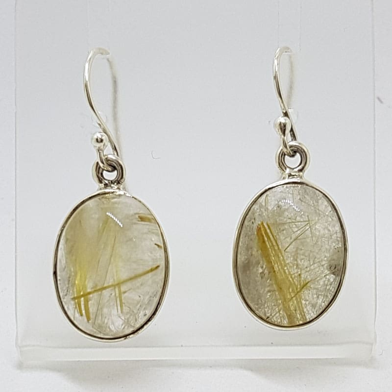 Sterling Silver Rutilated Quartz Oval Drop Earrings
