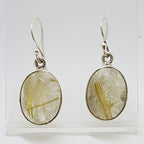 Sterling Silver Rutilated Quartz Oval Drop Earrings