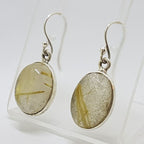 Sterling Silver Rutilated Quartz Oval Drop Earrings