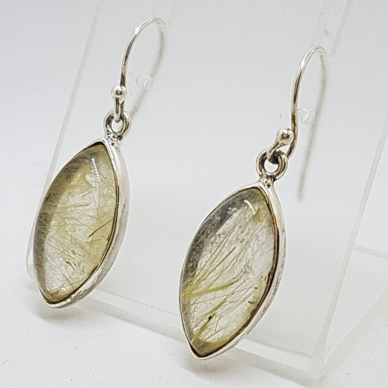 Sterling Silver Rutilated Quartz Marquis Shape Drop Earrings