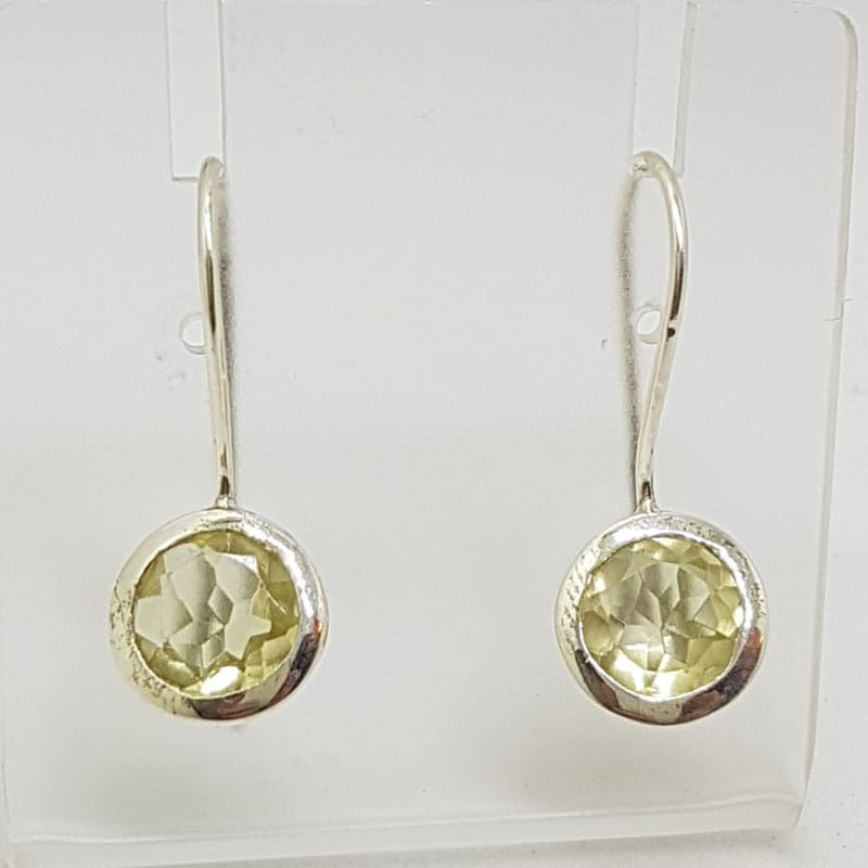Sterling Silver Lemon Citrine Round Drop Earrings