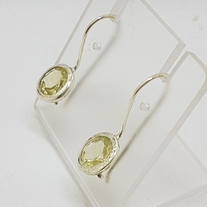 Sterling Silver Lemon Citrine Round Drop Earrings