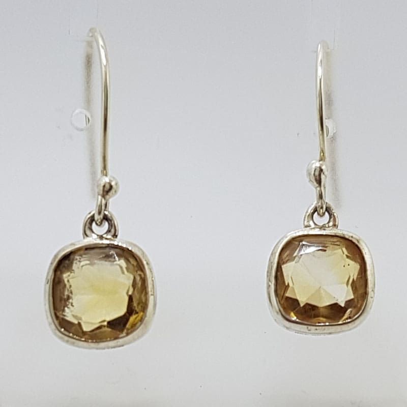 Sterling Silver Citrine Square Drop Earrings