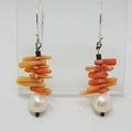 Sterling Silver Coral Bead and Pearl Drop Earrings