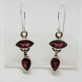 Sterling Silver Marquis and Teardrop / Pear Shape Garnet Drop Earrings