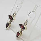 Sterling Silver Marquis and Teardrop / Pear Shape Garnet Drop Earrings