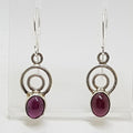 Sterling Silver Garnet Cabochon Cut Circle Design Drop Earrings
