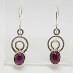 Sterling Silver Garnet Cabochon Cut Circle Design Drop Earrings