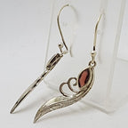 Sterling Silver Marquis Garnet Long Leaf Shape Drop Earrings