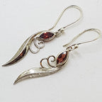 Sterling Silver Marquis Garnet Long Leaf Shape Drop Earrings