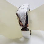 Sterling Silver Heavy Ostrich Leather White Rectangular Hinged Bangle - Unique