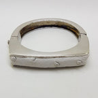 Sterling Silver Heavy Ostrich Leather White Rectangular Hinged Bangle - Unique