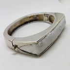 Sterling Silver Heavy Ostrich Leather White Rectangular Hinged Bangle - Unique