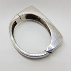 Sterling Silver Heavy Ostrich Leather White Rectangular Hinged Bangle - Unique
