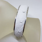 Sterling Silver Heavy Ostrich Leather White Oval Hinged Bangle - Unique