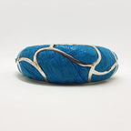 Sterling Silver Heavy Ostrich Leather Blue Oval Hinged Bangle with Wave Motif - Unique