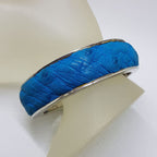 Sterling Silver Heavy Ostrich Leather Blue Oval Hinged Bangle - Unique