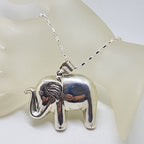Sterling Silver Elephant Large Pendant with Trunk Up on Silver Chain