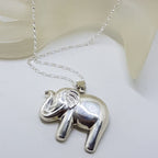 Sterling Silver Elephant Large Pendant with Trunk Up on Silver Chain