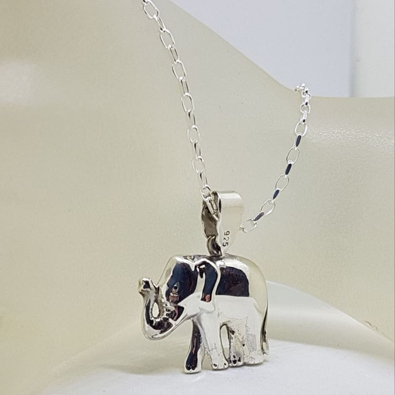 Sterling Silver Elephant Pendant with Trunk Up on Silver Chain