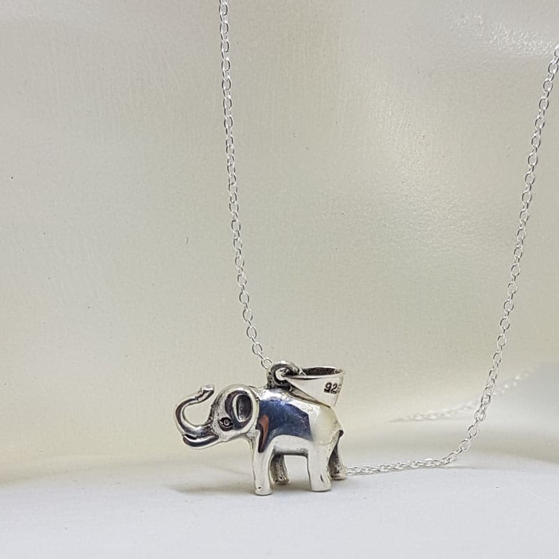 Sterling Silver Elephant Pendant with Trunk Up on Silver Chain
