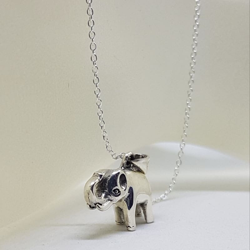 Sterling Silver Elephant Pendant with Trunk Up on Silver Chain
