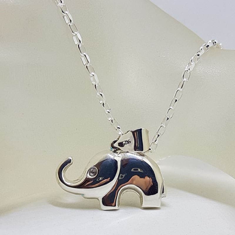Sterling Silver Elephant Pendant with Trunk Up on Silver Chain