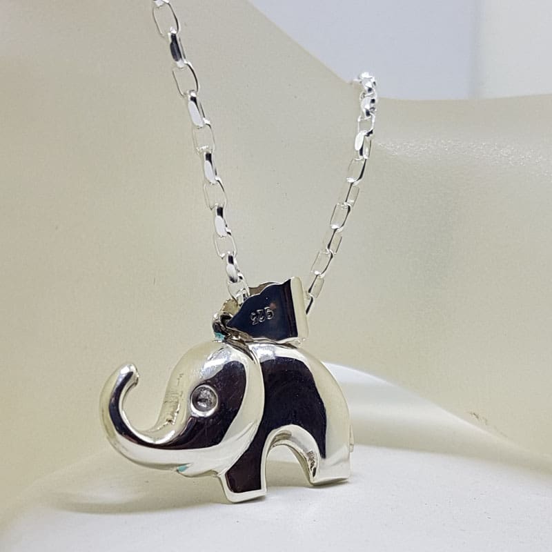 Sterling Silver Elephant Pendant with Trunk Up on Silver Chain
