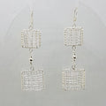 Sterling Silver Ornate Filigree Long Lattice Two Squares Drop Earrings