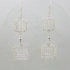 Sterling Silver Ornate Filigree Long Lattice Two Squares Drop Earrings