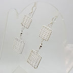 Sterling Silver Ornate Filigree Long Lattice Two Squares Drop Earrings