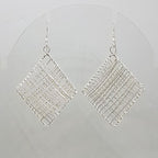 Sterling Silver Ornate Filigree Long Lattice Large Square Drop Earrings