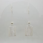 Sterling Silver Ornate Filigree Long Lattice Rectangular Drop Earrings