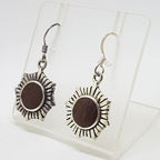 Sterling Silver Wood / Timber Drop Earrings - Sun / Flower Shape
