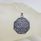 Sterling Silver Celtic Knots Octagonal Pendant on Silver Chain