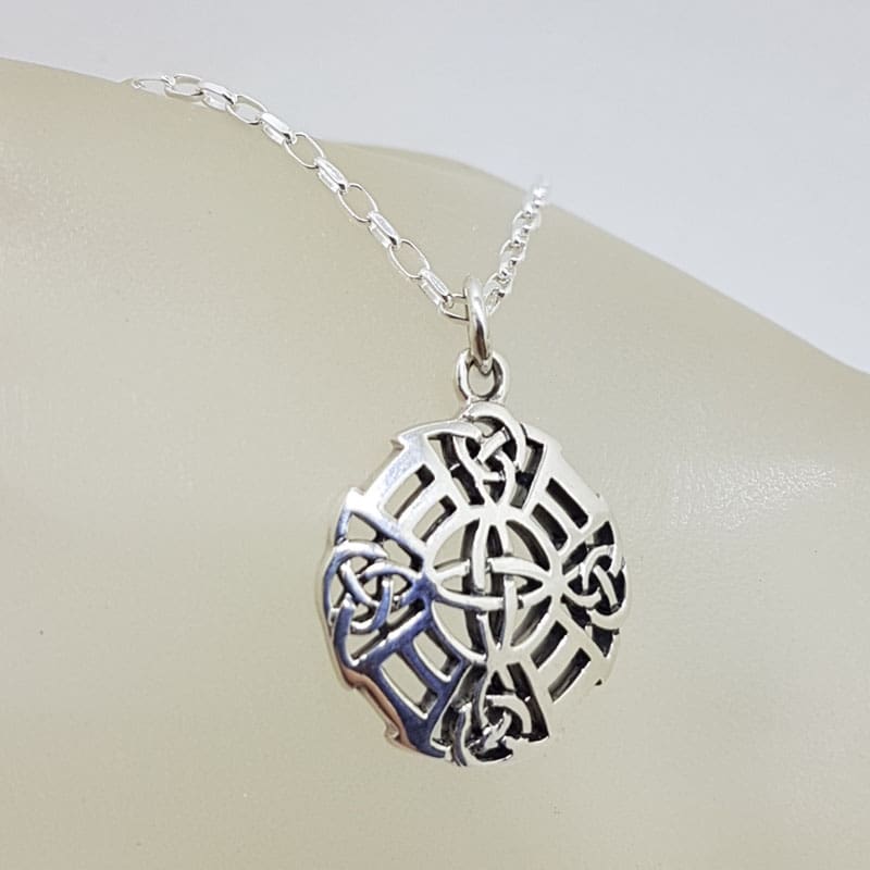 Sterling Silver Celtic Knots Ornate Pendant on Silver Chain