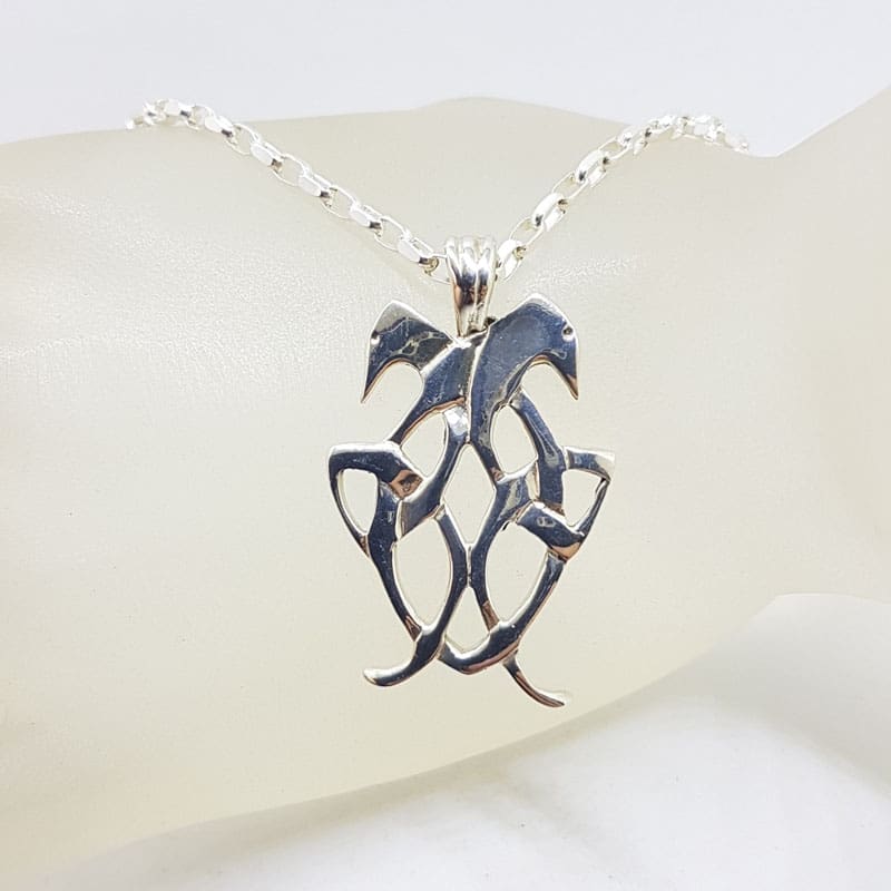 Sterling Silver Celtic Knots Wide Pendant on Silver Chain
