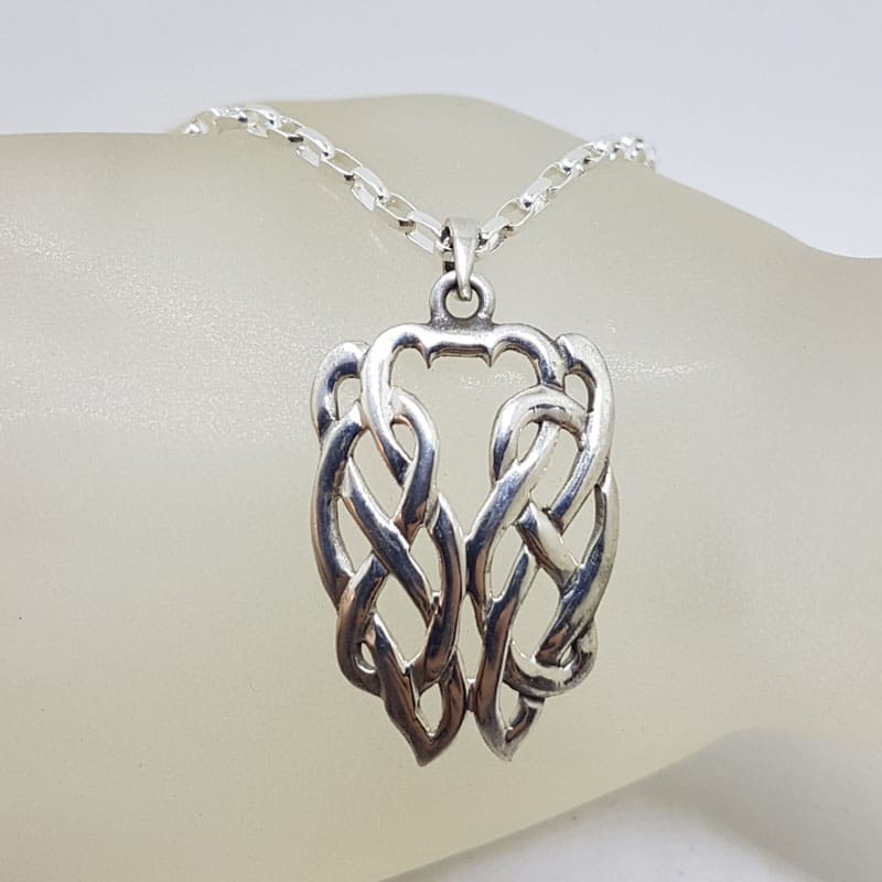 Sterling Silver Celtic Knots Wide Pendant on Silver Chain