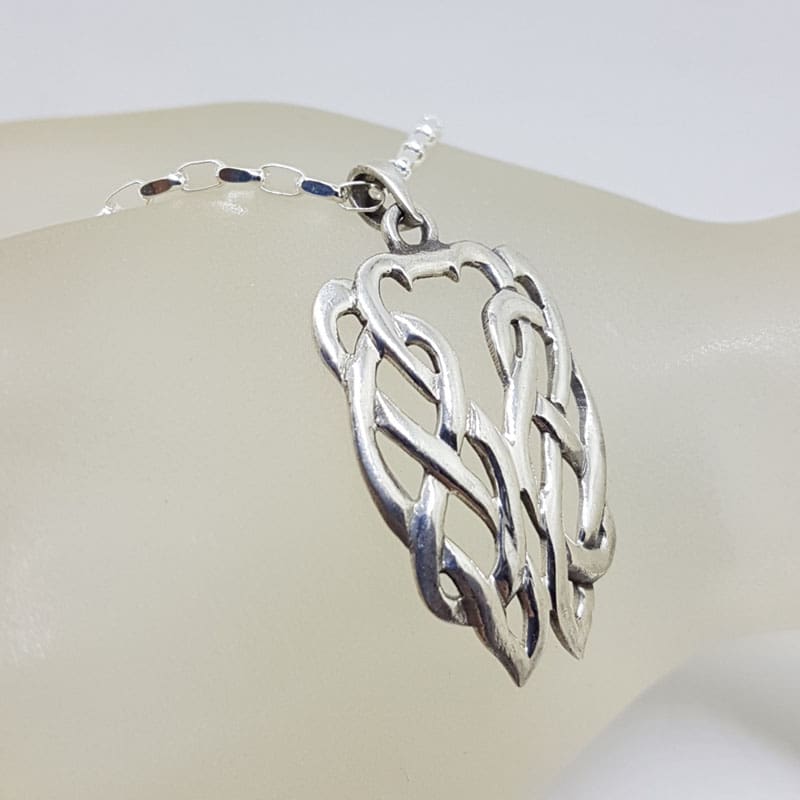 Sterling Silver Celtic Knots Wide Pendant on Silver Chain
