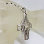 Sterling Silver Very Large Cubic Zirconia Cross / Crucifix  Pendant on Silver Chain - Celtic