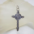 Sterling Silver Celtic Knots Large Cross with Pentagram Pendant on Silver Chain