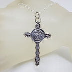 Sterling Silver Celtic Knots Large Cross with Pentagram Pendant on Silver Chain
