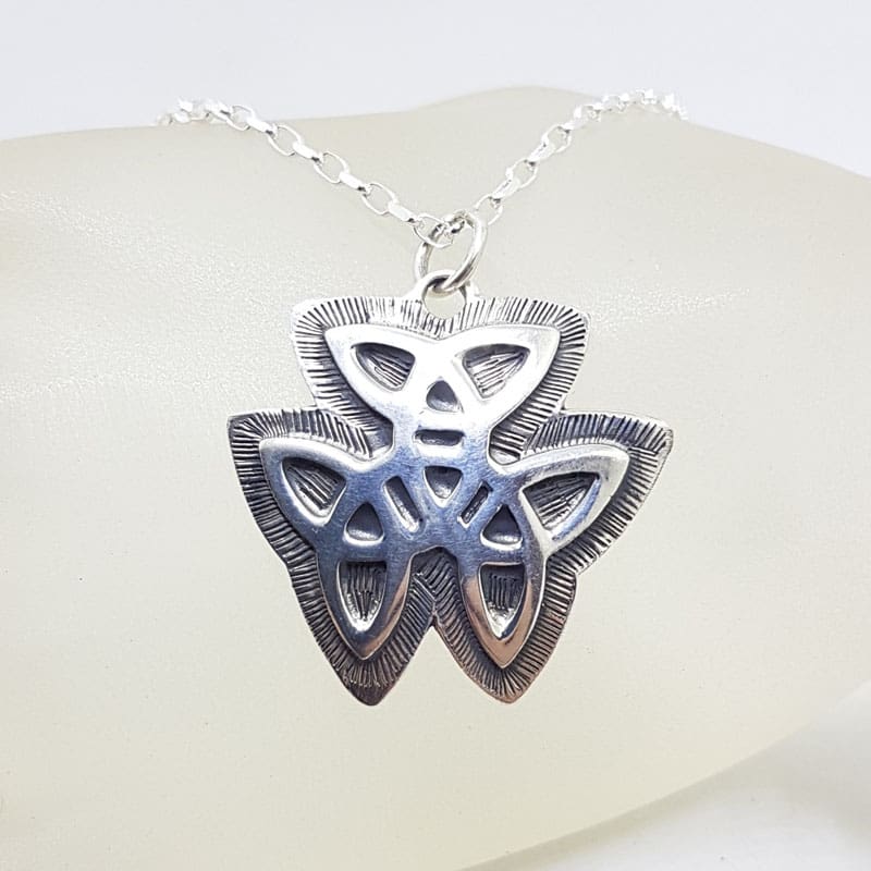 Sterling Silver Celtic Knots Unusual Shaped Pendant on Silver Chain