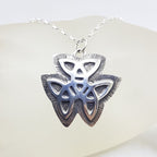 Sterling Silver Celtic Knots Unusual Shaped Pendant on Silver Chain