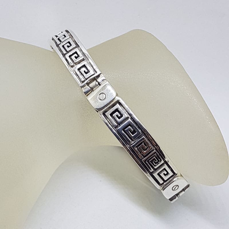 Sterling Silver Greek Key Design Heavy Identity Bracelet / Bangle - Gents Jewellery / Ladies Jewellery